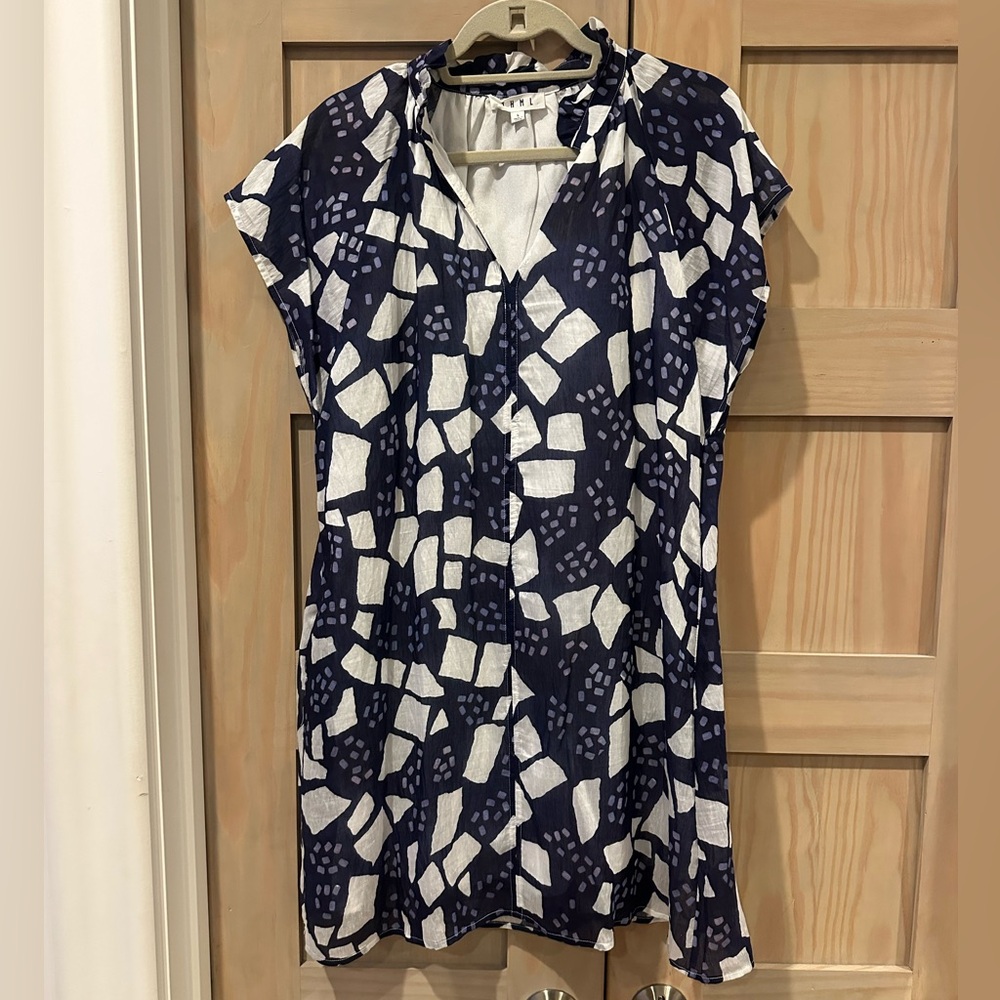 THML Navy and White Abstract Cap Sleeve Dress